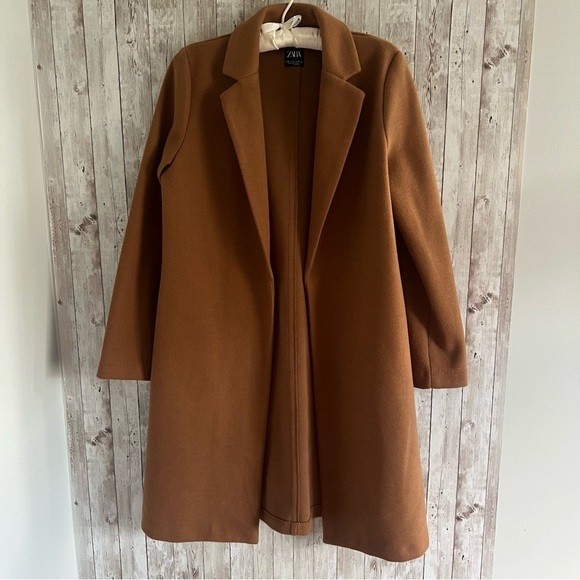 Zara Jackets & Blazers - Zara Camel Open Front Pea Coat Medium